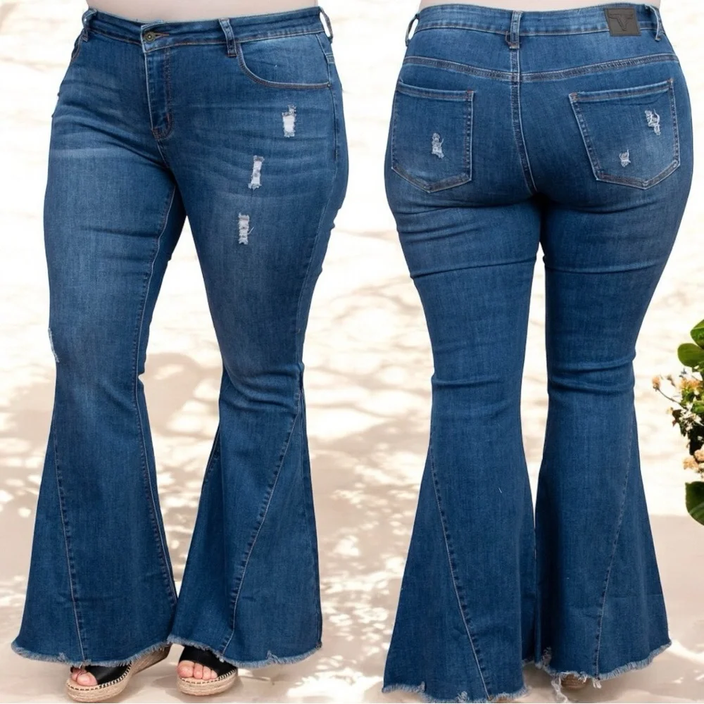 L&B/HomeFolk Plus Size Hitchhiker Mid Rise Flare Bell Bottom Jeans NEW - Picture 2 of 15